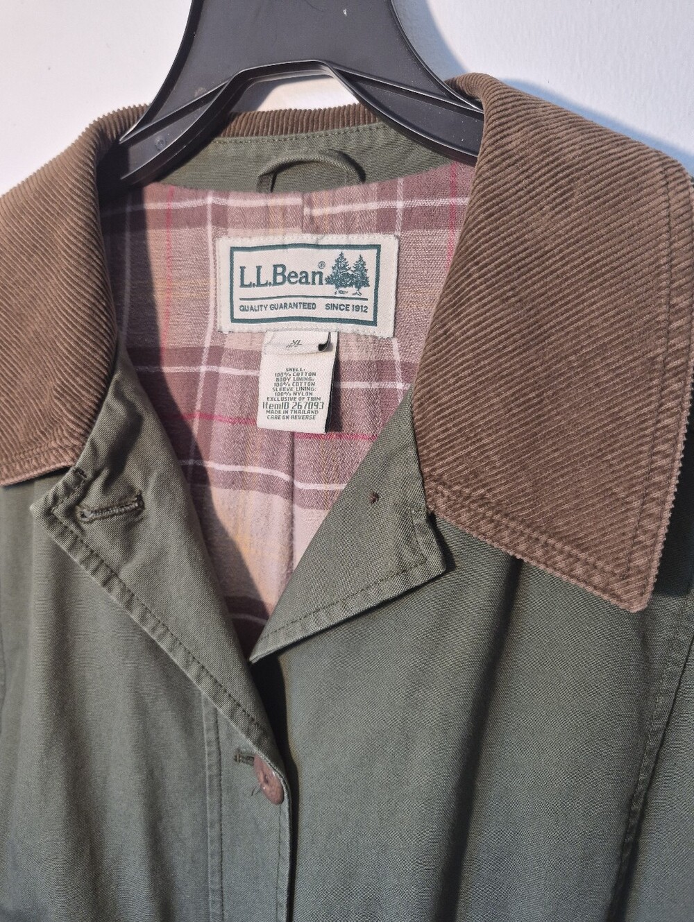 LL Bean Womens Chore Coat Flannel Lined Size XLarge Green Excellent Condition - Picture 3 of 10